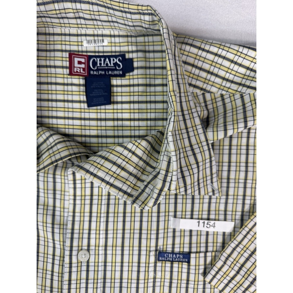 Chaps Ralph Lauren Rare Men's XL Plaid Short Sleeve Button Down Shirt Yellow